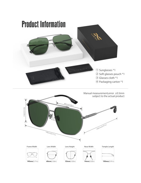 Gafas de sol aviador LUENX polarizadas UV400 verdes Gafas de sol aviador LUENX polarizadas UV400 verdes