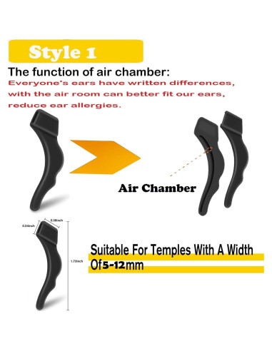 Soporte de oreja para gafas de silicona negra - 12 pares