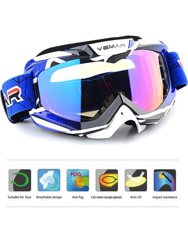 Gafas de Motocross Ubelly Azul Antivaho y Ajustables