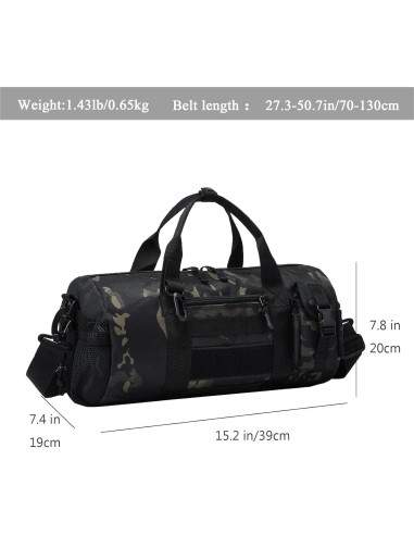 Bolsa Duffle Táctica ArcEnCiel Pequeña 38.6x19.8cm Camo Negro