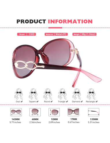 Gafas de Sol CGID Oversized UV400 Lentes Polarizados Rojas