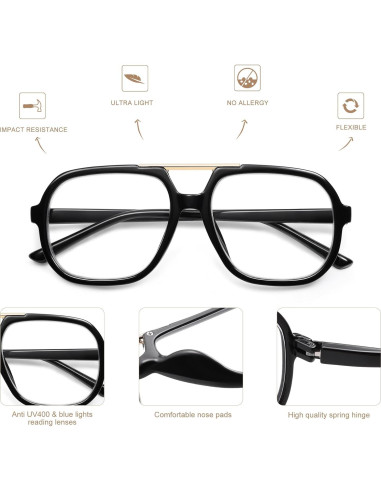Gafas de Lectura AMOMOMA 2.5x Filtro Luz Azul Retro Negro