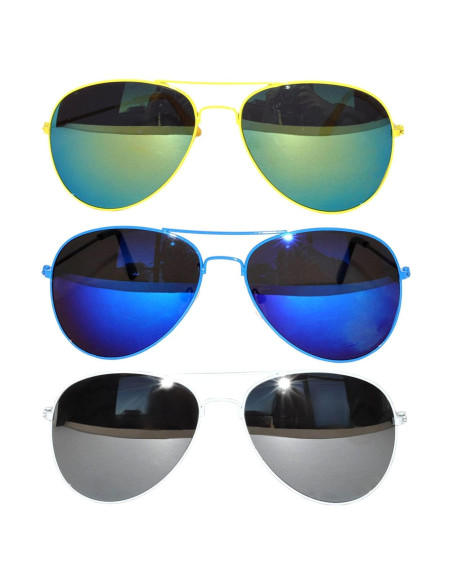 Juego de 3 Gafas de Sol Aviador Metal Color Espejo Juego de 3 Gafas de Sol Aviador Metal Color Espejo