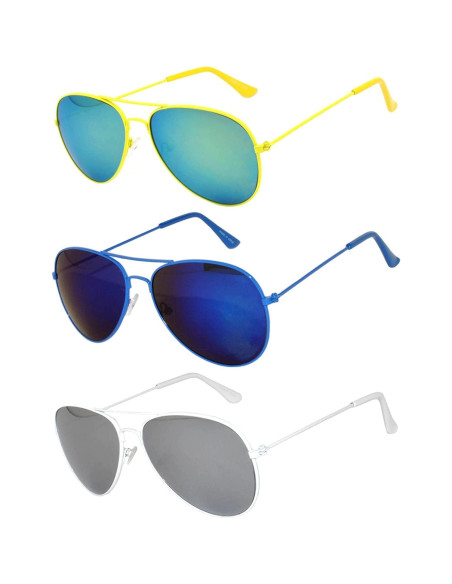 Juego de 3 Gafas de Sol Aviador Metal Color Espejo Juego de 3 Gafas de Sol Aviador Metal Color Espejo