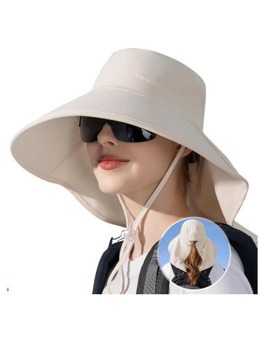 Sombrero de Sol Ruqizhi para Mujeres UPF 50+ Beige Plegable