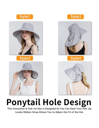 Sombrero de Sol Ruqizhi para Mujeres UPF 50+ Beige Plegable