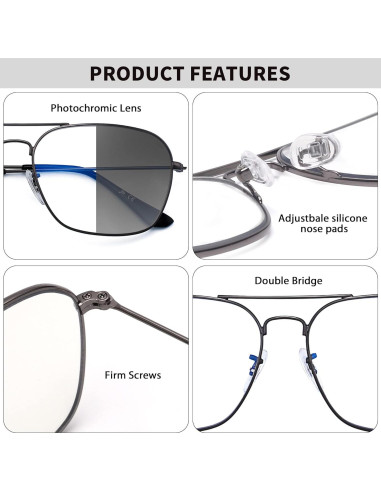 Gafas JM Aviador Fotocromáticas Antiluz Azul 5.84 cm