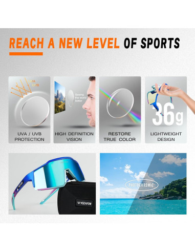 Gafas de sol deportivas VOZAPOW XL fotocromáticas TR90