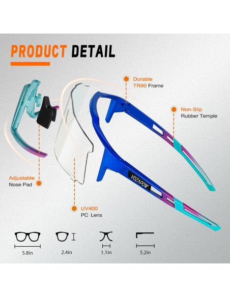 Gafas de sol deportivas VOZAPOW XL fotocromáticas TR90 Gafas de sol deportivas VOZAPOW XL fotocromáticas TR90