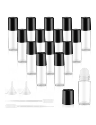 Set de 15 Botellas de Vidrio 30ml DynnnDy con Tapa Negra