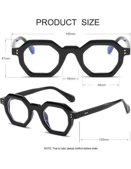 Gafas Retro Octagon JOVAKIT Unisex Anti Luz Azul 44mm Gafas Retro Octagon JOVAKIT Unisex Anti Luz Azul 44mm