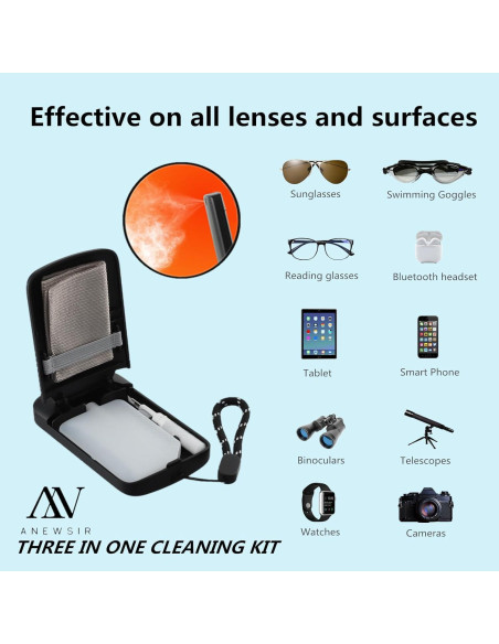 Limpiador de Gafas ANEWSIR Kit Portátil Libre de Alcohol Limpiador de Gafas ANEWSIR Kit Portátil Libre de Alcohol