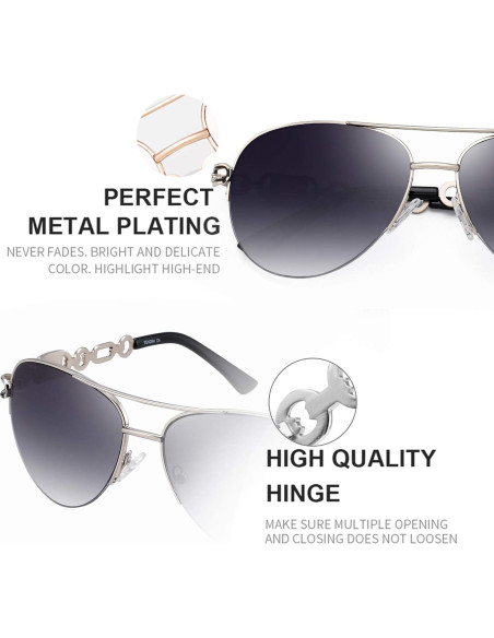 Gafas de sol aviador para mujeres UV 400 marco metal gris Gafas de sol aviador para mujeres UV 400 marco metal gris