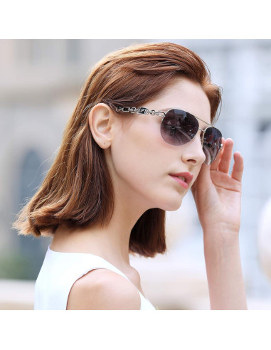 Gafas de sol aviador para mujeres UV 400 marco metal gris