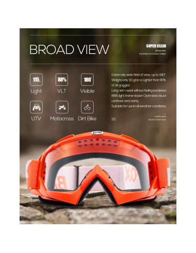 Gafas de Motocross BATFOX F816 UV Protección Antideslizante