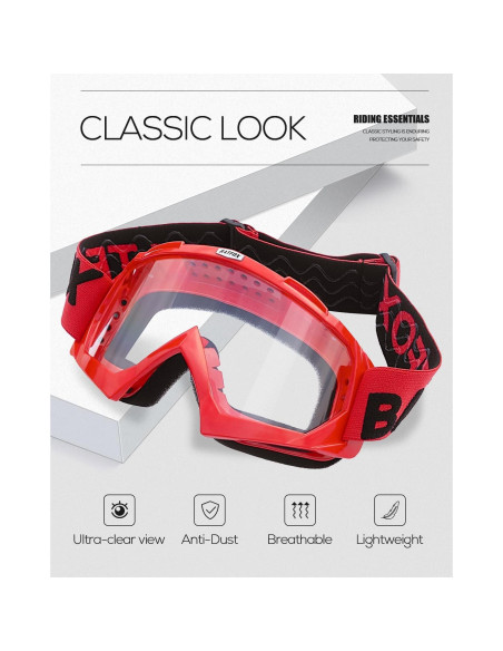 Gafas de Motocross BATFOX F816 UV Protección Rojo Claro Gafas de Motocross BATFOX F816 UV Protección Rojo Claro