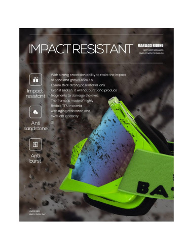 Gafas de Motocross BATFOX F816 Verde Adulto Seguridad UV
