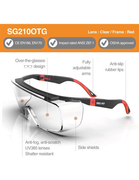 Gafas de Seguridad DEX FIT SG210 OTG, Antiniebla y UV385 Gafas de Seguridad DEX FIT SG210 OTG, Antiniebla y UV385