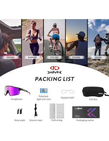 Gafas de Ciclismo KAPVOE TR90 Polarizadas UV400 1-4 Lentes