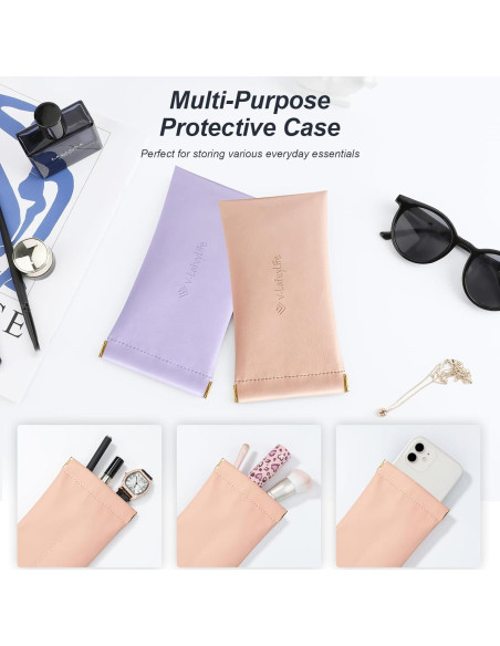 Estuche para Gafas Suave 2 Pack - Cuero Rosa y Púrpura Estuche para Gafas Suave 2 Pack - Cuero Rosa y Púrpura