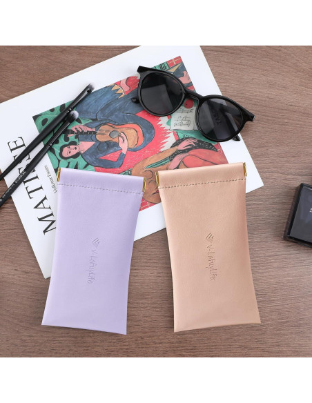 Estuche para Gafas Suave 2 Pack - Cuero Rosa y Púrpura Estuche para Gafas Suave 2 Pack - Cuero Rosa y Púrpura