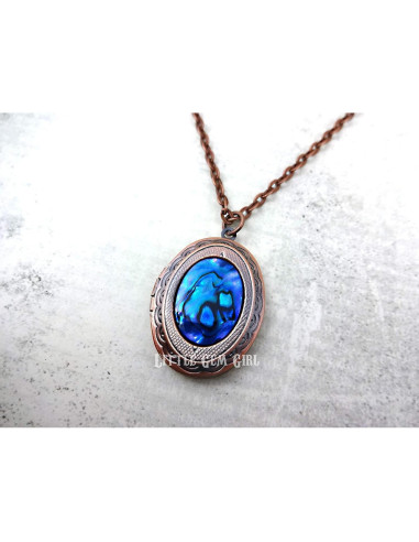 Locket de Perla Abulón Azul Little Gem - Colgante Ovalado 3.18x2.41cm