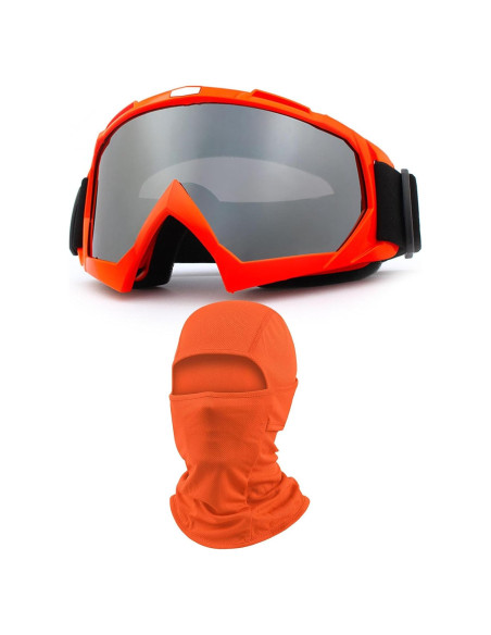 Gafas de Motocross Immoono con Balaclava Naranja y Plata Gafas de Motocross Immoono con Balaclava Naranja y Plata