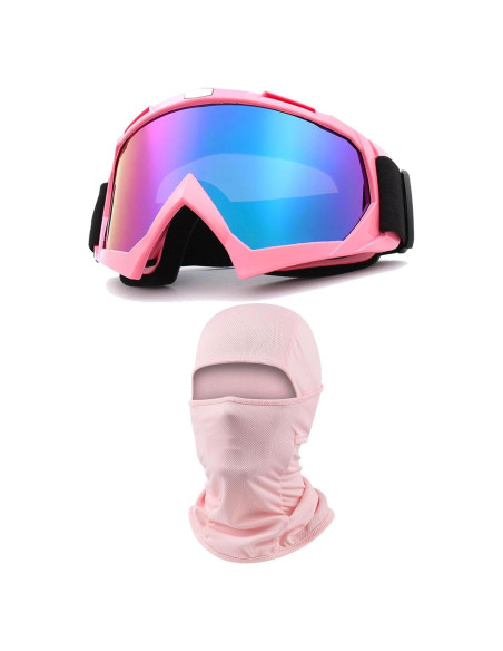Gafas de Motocross Immoono con Balaclava Rosa y Lentes Azules Gafas de Motocross Immoono con Balaclava Rosa y Lentes Azules