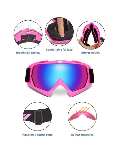 Gafas de Motocross KEMIMOTO con Protección UV - Lente Rosa
