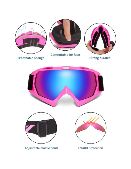 Gafas de Motocross KEMIMOTO con Protección UV - Lente Rosa Gafas de Motocross KEMIMOTO con Protección UV - Lente Rosa