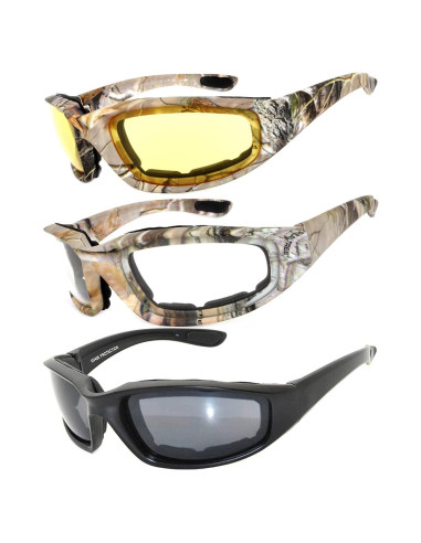 Paquete de 3 Gafas de Motocicleta Acolchadas UV400
