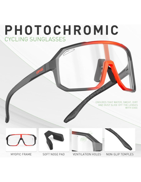 Gafas de Ciclismo KAPVOE Fotoquímicas UV400 para Adultos Gafas de Ciclismo KAPVOE Fotoquímicas UV400 para Adultos