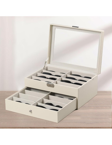 Caja de Almacenamiento de Gafas AUTOARK 16 Compartimentos Beige