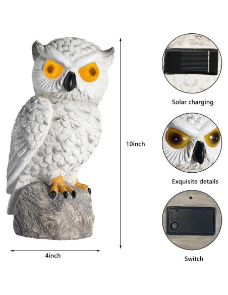 Búho Falso Decoy LED Solar YJ 25.4cm Resina IP66 Búho Falso Decoy LED Solar YJ 25.4cm Resina IP66