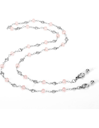 Cadena de Gafas de Acero Inoxidable con Perlas Rosadas