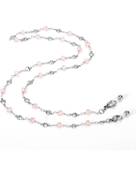 Cadena de Gafas de Acero Inoxidable con Perlas Rosadas Cadena de Gafas de Acero Inoxidable con Perlas Rosadas