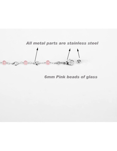 Cadena de Gafas de Acero Inoxidable con Perlas Rosadas