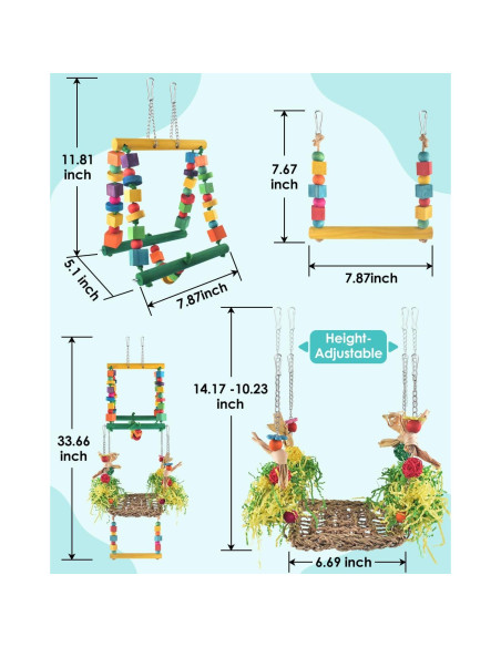 Juguete de hamaca para aves DBNESS 3 en 1, 85.6 cm Juguete de hamaca para aves DBNESS 3 en 1, 85.6 cm