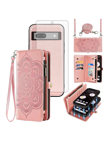 Funda Asuwish Cartera para Google Pixel 7A 5G Oro Rosa