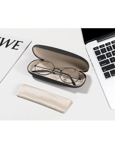 Funda Dura para Gafas MoKo de PU Cuero con Paño - Negro