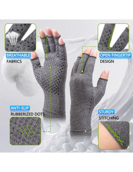 Guantes de Compresión DRNAIETY para Artritis Sin Dedos L Gris Guantes de Compresión DRNAIETY para Artritis Sin Dedos L Gris