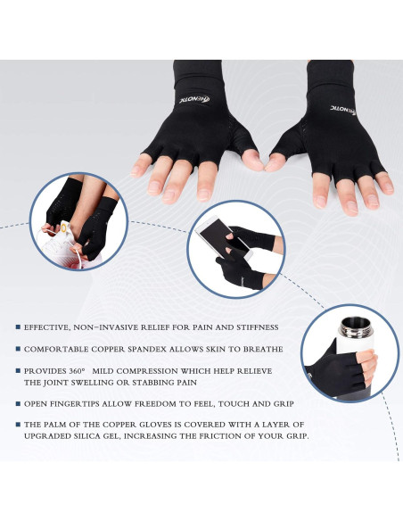 Guantes de Cobre HENOTIC para Artritis - 2 Pares Negros Guantes de Cobre HENOTIC para Artritis - 2 Pares Negros