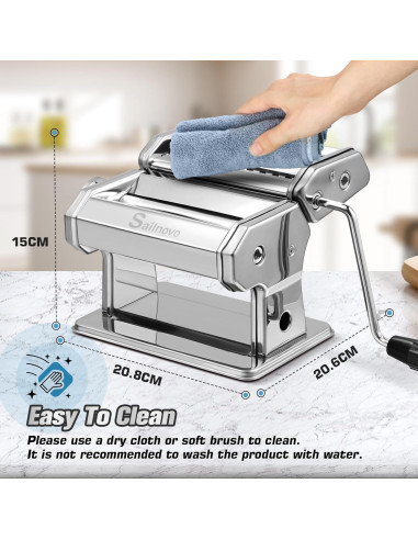 Máquina de Hacer Pasta Manual Sailnovo, 9 Grosor Ajustable, Plata