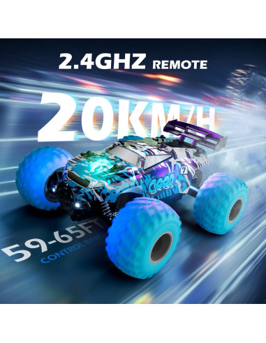 Coche RC BFUNTOYS 1:18 Todo Terreno LED Azul Graffiti