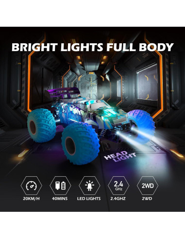 Coche RC BFUNTOYS 1:18 Todo Terreno LED Azul Graffiti