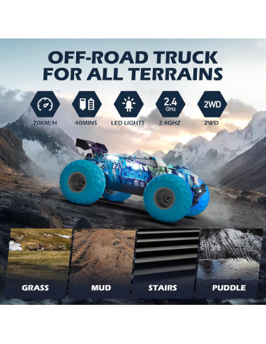 Coche RC BFUNTOYS 1:18 Todo Terreno LED Azul Graffiti