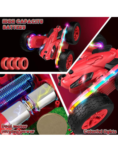 Coche RC Jimdella Acrobacias 360 con Luces LED Rojo