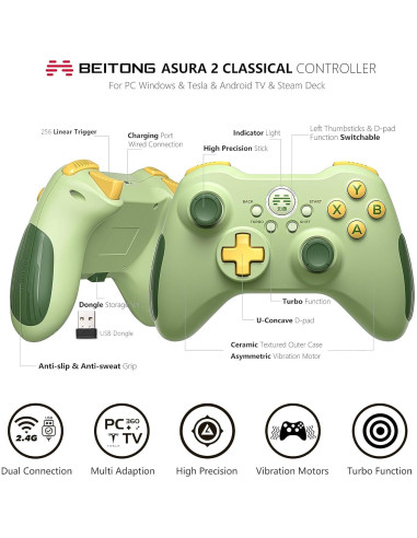 Controlador Inalámbrico BEITONG Asura2 para PC - Doble Vibración