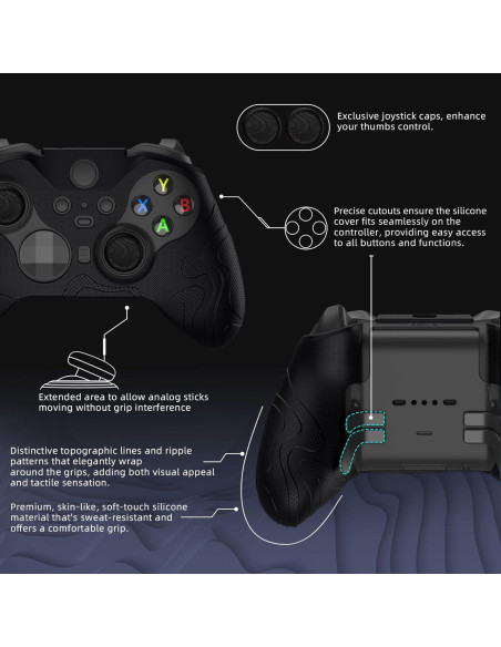 Funda Silicona PlayVital para Controlador Xbox Elite 2, Negro Funda Silicona PlayVital para Controlador Xbox Elite 2, Negro
