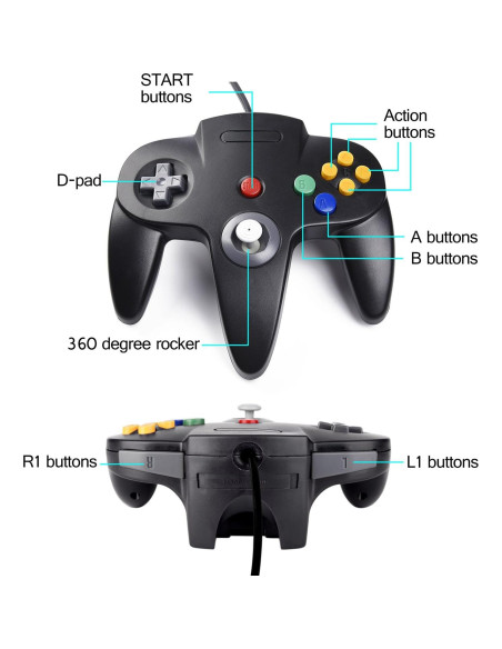 Paquete 2 Controladores N64 Suily Joystick Retro 182 cm Paquete 2 Controladores N64 Suily Joystick Retro 182 cm